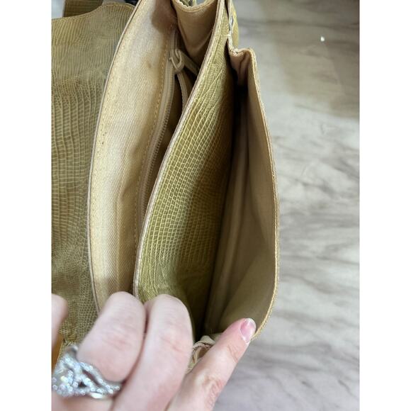 Vintage Cavalcanti Butter Yellow Studded Embossed Croc Baguette Shoulder Bag - Picture 8 of 11